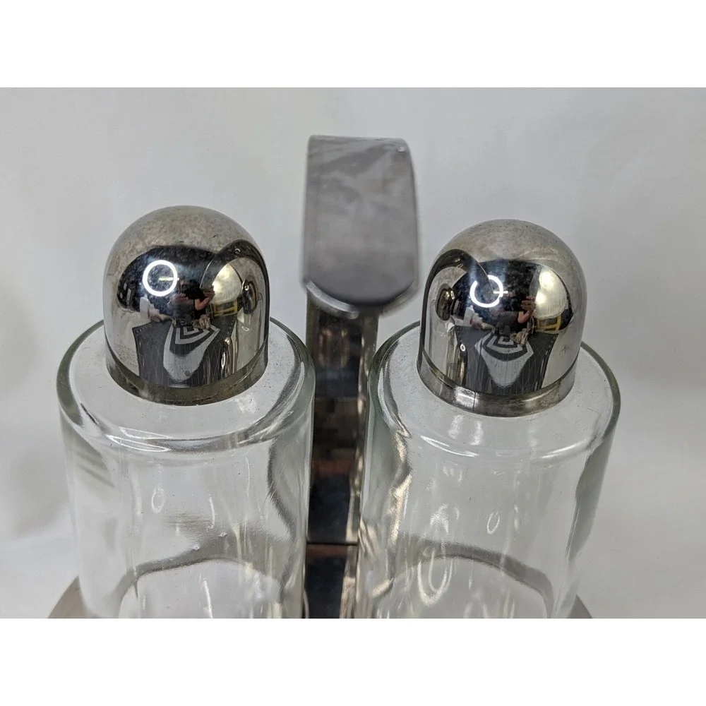 Borgonovo Condiment Set Salt Pepper‎ Metal Holder Italy